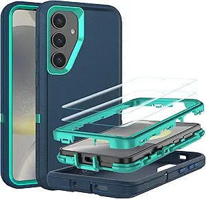 Photo 1 of Jshru for Samsung Galaxy S25 Plus Case, S24 Plus Case with [2 Pack] HD Screen Protector, [Military-Grade] Shockproof Dust/Drop Proof 3-Layer Full Body Protection Heavy Duty Case for S25+/ S24+, Green