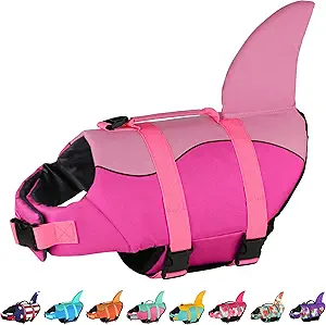 Photo 1 of Dogcheer Dog Life Jacket, Cute Shark Dog Life Vest for Swimming Boating with Superior Buoyancy & Rescue Handle, Adjustable Puppy Floating Swim Vest for Small Medium Large Dogs(Bright Pink,SML)
