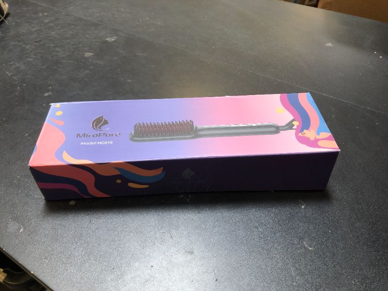 Photo 1 of MiroPure Hair Straightener Brush with Plasma Technique, Ceramic Straightening Brush with 16 Temp Settings 30s Fast Heating, Hair Straightener Comb for Women with LED Display & Dual Voltage, Black