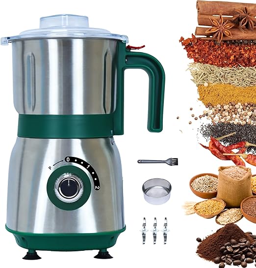 Photo 1 of Versatile Kitchen Grinder | 500W Electric Mill | Grinds Spices, Nuts, Grains, Coffee | 3 Stainless Steel Blades | Wet & Dry Use (Green)
