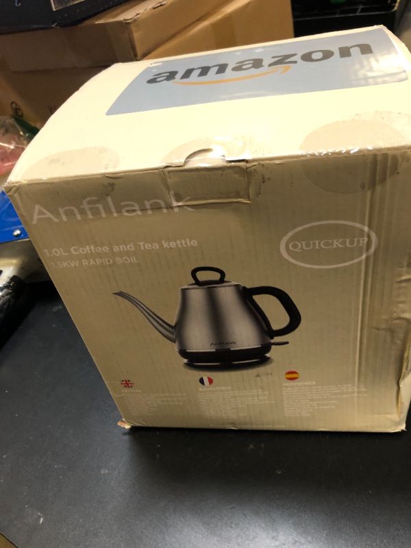 Photo 1 of Anfilank Electric Gooseneck Kettle, 1L 1500W Fast Boil, 100% Stainless Steel BPA Free Pour-Over Coffee & Tea Kettle, Water Boiler with Auto Shut & Boil-Dry Protection, Silver