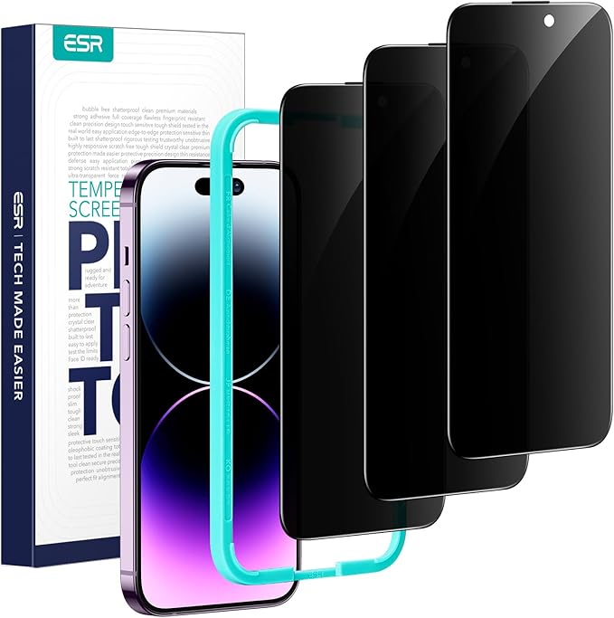 Photo 1 of ESR 3 Pack for iPhone 14 Pro Privacy Screen Protector, Anti-spy Tempered-Glass Privacy Screen Protector, Micro-curved Edges, Case Friendly
