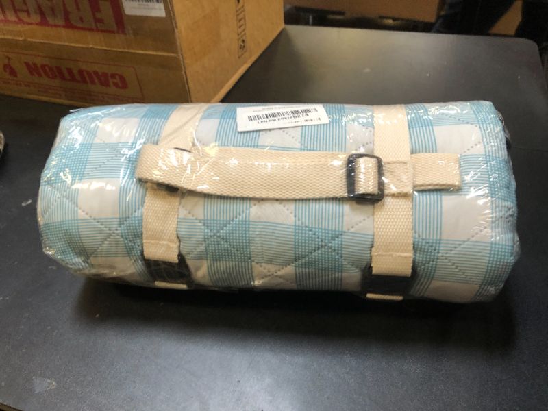 Photo 1 of WILLOW WEAVE Picnic Blanket, 80''x80'' Waterproof Outdoor Blankets, Picnic Mat Washable for Beach, Picnic Blankets for Camping on Grass with Shoulder Strap - Blue & White