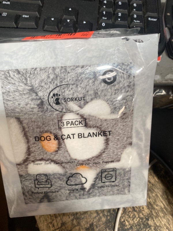 Photo 1 of 1 Pack 3 Puppy Blankets Super Soft Warm Sleep Mat Grey Cute Print Fluffy Fleece Pet Flannel Throw Dog Blankets for Small Dogs Cats,Star&Bone&Love- Small (23"x15")