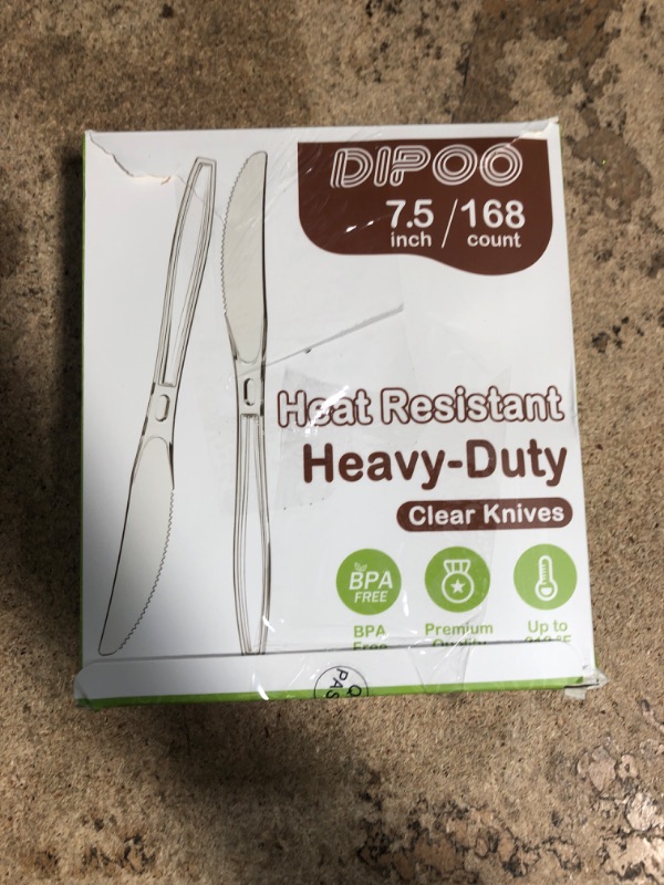 Photo 1 of 168pc 7.5" Clear Plastic Knives Heavy Duty Upgraded Heat Resistant & BPA Free, Solid and Durable Plastic Cutlery, Premium Disposable Knives, for Party Supply