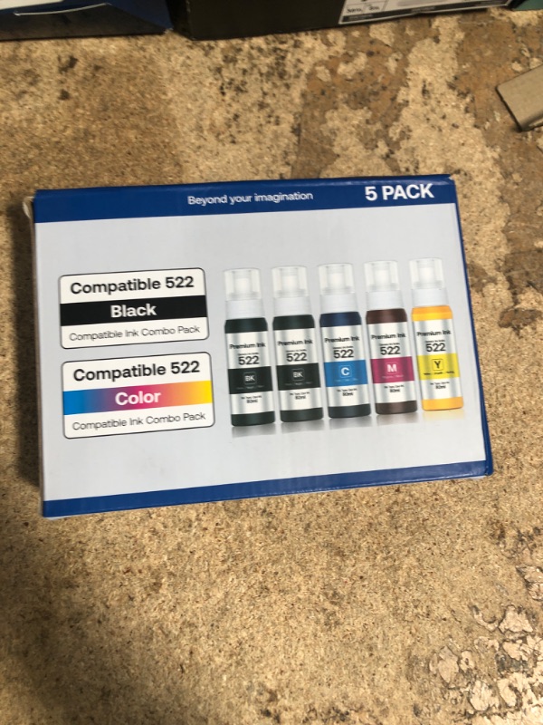 Photo 1 of 522 High Capacity (5 Bottles) Refill Ink Bottle Replacement for Epson Compatible 522 Ink Refill Bottles (Not Sublimation Ink) Use for EcoTank ET-2803 ET-2800 ET-2720 ET-4800 Printer