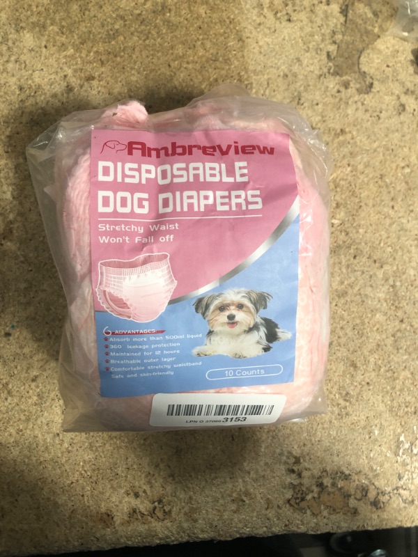 Photo 1 of Ambreview Disposable Dog Diapers Female, Just Pull It Up, Doggie Diapers for Female Dogs, Strong Absorbency | Leak Proof, for Dogs in Heat | Elderly | Disabled, XS 10 PCS