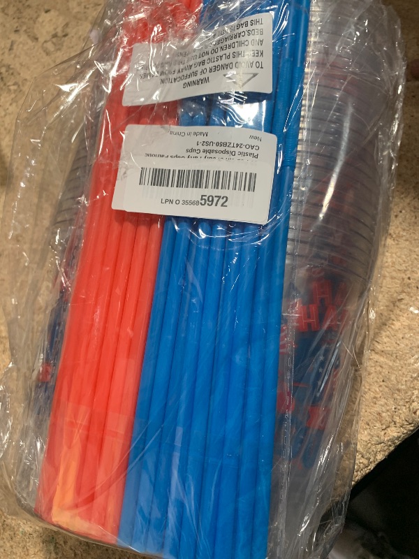 Photo 1 of 100Pcs 4th of July Decorations Patriotic Party Supplies, 50Pcs 16oz 4th of July Party Cups Patriotic Disposable Plastic Cups 50Pcs Red Blue Straws Fourth of July Red White Blue Independence Day