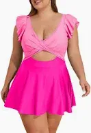 Photo 1 of ***B2prity Women's Plus Size Swimsuit Tummy Control One Piece Swimdress Ruffle V Neck Cutout Wrap Bathing Suit with Skirt
