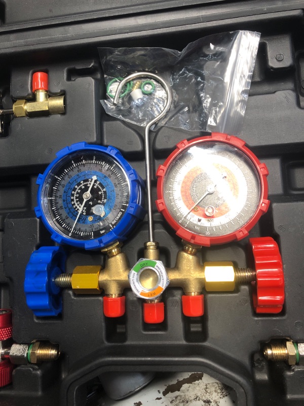Photo 1 of (used)(incomplete)(please see all images) VEVOR 4 Way AC Gauge - AC Manifold Gauge Set for R134A R22 R12 R410A Refrigerant
