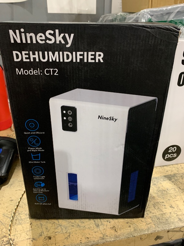 Photo 1 of 
NineSky Dehumidifier for Home, 95 OZ Water Tank, (1000 sq.ft) Dehumidifiers for Bathroom Bedroom Basement with Auto Shut Off,7 Colors LED Light(White)