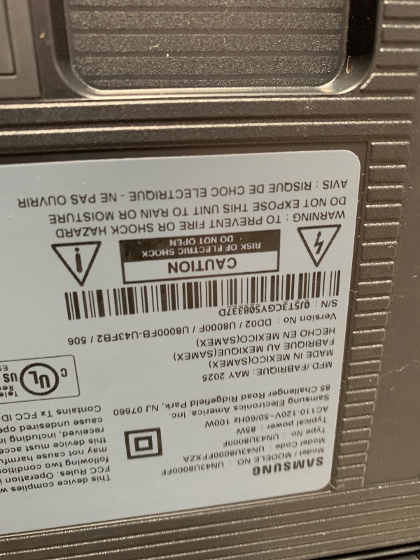 Photo 1 of ****************SCREEN DAMAGED, NON-FUNCTIONAL, FINAL SALE*************
Samsung 43-Inch Class Crystal UHD U8000F 4K Smart TV (2025 Model) Endless Free Content, Crystal Processor 4K, MetalStream Design, Knox Security, Alexa Built-in
