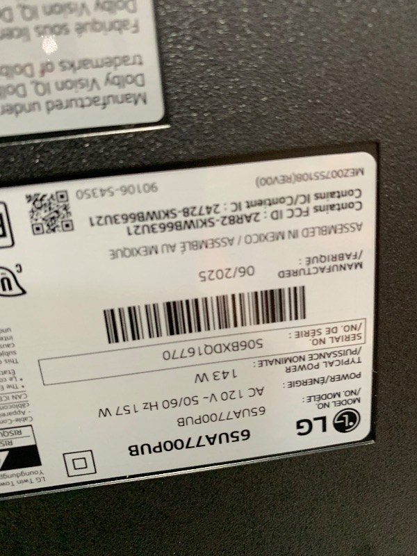 Photo 1 of ******************SCREEN DAMAGED, NON-FUNCTIONAL, FINAL SALE**************
LG 65UA7700P 65 inch Class UA77 Series LED AI 4K Smart webOS TV (2025)