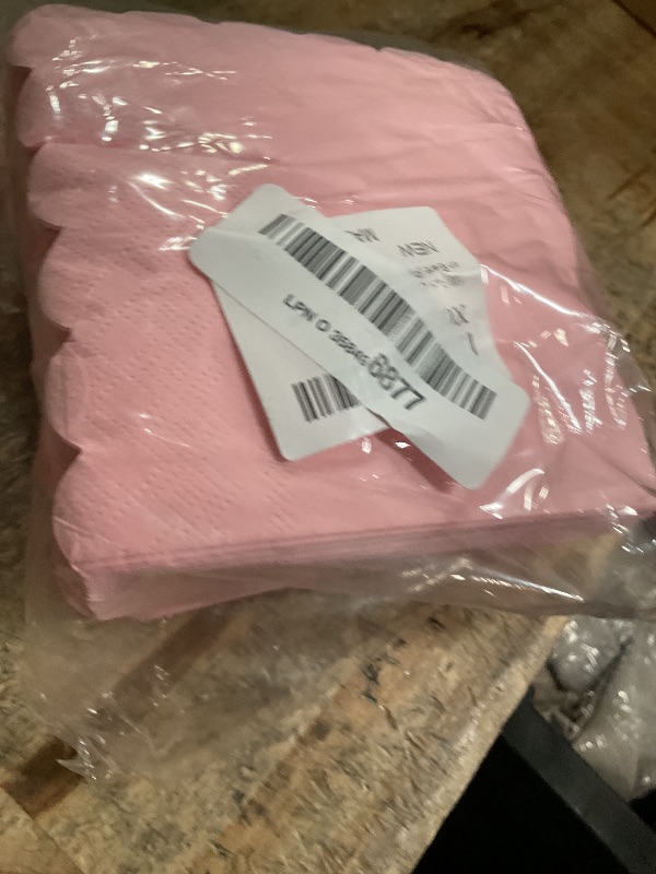 Photo 1 of 100 Pack Cocktail Napkin 2-Ply Scalloped Edged Dessert Napkins Folded 5 x 5 Inches Disposable Napkins for Dinner Wedding Birthday Party Bridal Anniversary Reception Event (Pink)