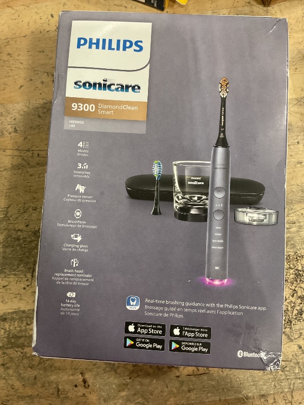 Photo 1 of ***FOR PARTS ONLY ***
Philips Sonicare DiamondClean Smart 9300 Electric Toothbrush, Sonic Toothbrush with App, Pressure Sensor, Brush Head Detection, 4 Brushing Modes and 3 Intensity Levels, Grey, Model HX9903/45
