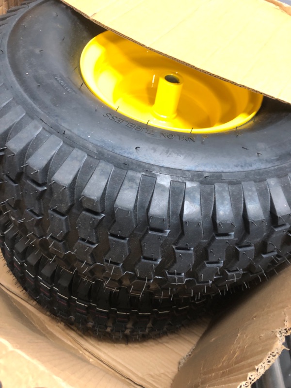Photo 1 of (2-Pack) 20x8.00-8 Rear Tire and Wheel Assemblies - 4 Ply Tubeless Tire Compatible Replacement for Riding Lawn Mowers - 3/4" Borehole, 3.5" Offset Hub and 3/16" Keyway
