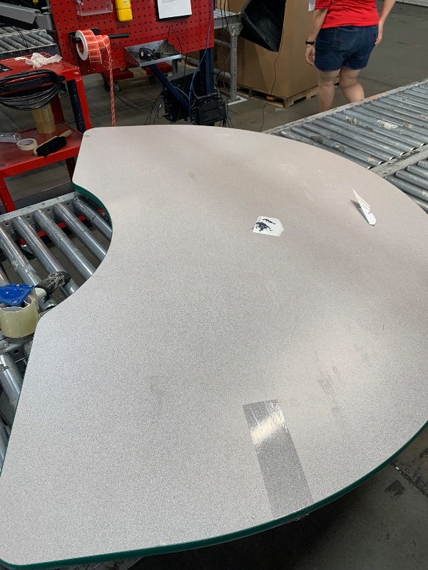 Photo 1 of ***ONLY TABLE***FDP Kidney Activity School and Classroom Kids Table (48 x 72 inch), Chunky Toddler Legs for Collaborative Seating Environments, Adjustable Height 15-24 inches - Gray Top and Green Edge