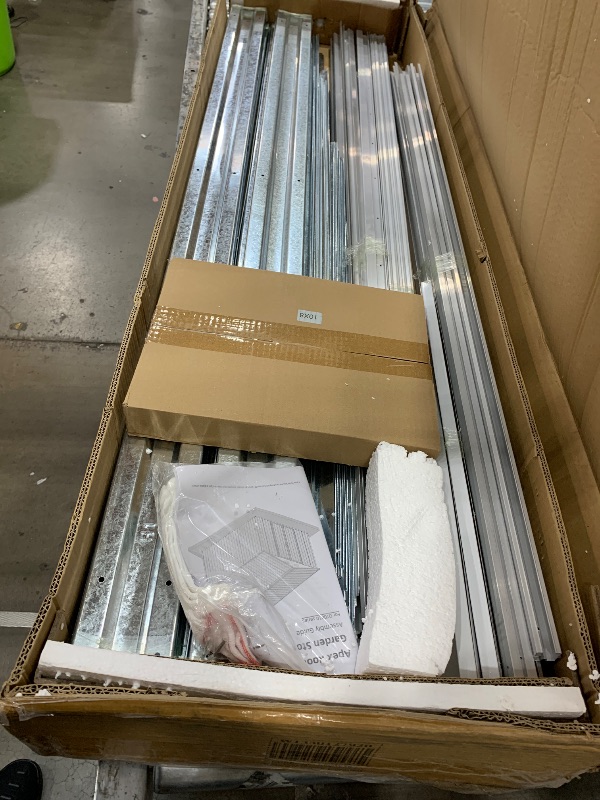 Photo 1 of ***SEE NOTES*** 
Jintop 10x8 FT Metal Garden Sheds with Hinged Door and Padlock & Punched Vents,Pent Roof Outdoor Aluminum Frames Storage Shed,for Garden Tool,Equipment,Material,Dark Grey