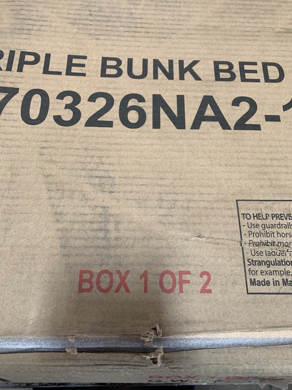 Photo 1 of ***INCOMPLETE MISSING 1 BOX***Bellemave Twin Over Twin Over Twin Triple Bunk Bed for 3 Kids,Solid Wood Twin Size Bunk Beds with Two Built-in Ladders,Detachable,Natural