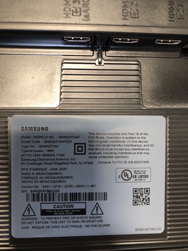 Photo 1 of ***DAMAGED***SAMSUNG 50-Inch Class QLED Q7F Series Samsung Vision AI Smart TV (2025 Model, 50Q7F) Quantum HDR, Object Tracking Sound Lite, Q4 AI Gen1 Processor, 4K upscaling, Gaming Hub, Alexa Built-in