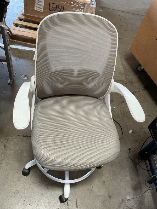 Photo 1 of ***DAMAGED - TORN - NO PACKAGING - SEE PICTURES***
Primy Ergonomic Drafting Chair with Flip-up Armrests Tall Office Chair for Standing Desk Comfortable Desk Chair with Adjustable Footrest Ring and Lumbar Support in Gray Perfect for Home and Office Use