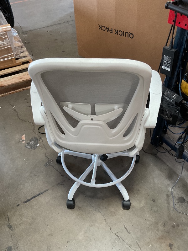 Photo 1 of ***DAMAGED - TORN - NO PACKAGING - SEE PICTURES***
Primy Ergonomic Drafting Chair with Flip-up Armrests Tall Office Chair for Standing Desk Comfortable Desk Chair with Adjustable Footrest Ring and Lumbar Support in Gray Perfect for Home and Office Use