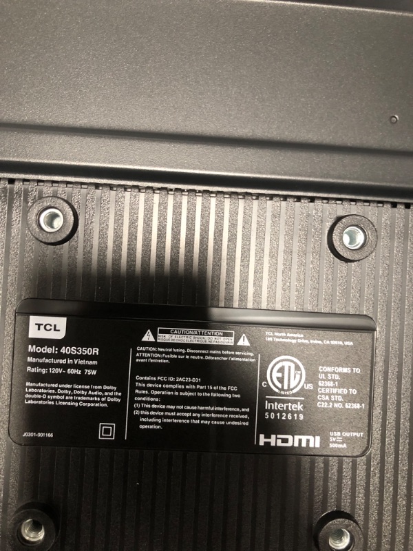 Photo 1 of ***DAMAGED SCREEN***TCL 40-Inch Class S3 1080p LED Smart TV with Roku TV (40S350R, 2023 Model), Compatible with Alexa, Google Assistant, and Apple HomeKit Compatibility, Streaming FHD Television,Black