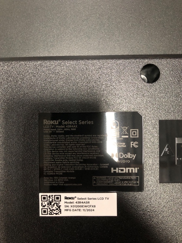 Photo 1 of ***DAMAGED SCREEN***Roku Smart TV – 43-Inch Select Series 4K HDR RokuTV with Roku Enhanced Voice Remote, Brilliant 4K Picture, Automatic Brightness, & Seamless Streaming – Live Local News, Sports, Family Entertainment