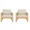 Photo 1 of ***INCOMPLETE MISSING 1 BOX ***Acacia Wood Outdoor Patio Lounge Chair with Light Grey Cushions (Set of 2)