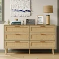 Photo 1 of ***INCOMPLETE MISSING BOX***Furnihold Rattan Dresser for Bedroom 47.3''W 6 Drawer Dresser Modern Dressers & Chests Wood Natural Dresser Beside Table for Living Room, Hallway