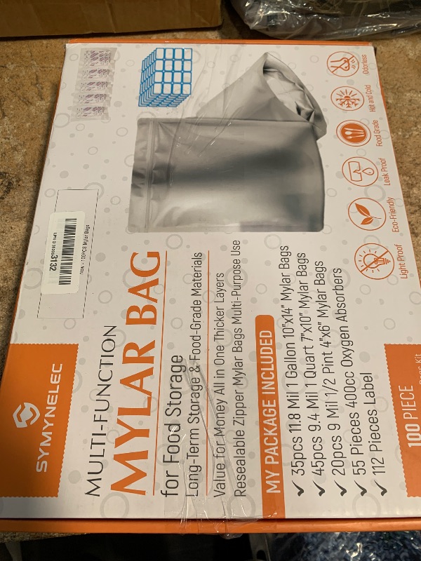 Photo 1 of 100PCS Mylar Bags with 400cc Oxygen Absorbers, 11.8 Mil Thicker Long Term Food Storage Bag, 1 Gallon 10x14 6x9 4x6 Stand-up Zipper Resealable Heat Sealable for Airtight Smell Proof Packaging