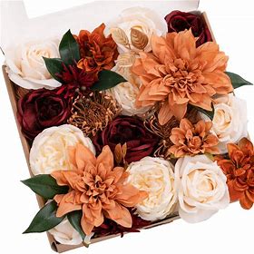 Photo 1 of *PHOTO FOR REFRENCE LOOKS ALMOST IDENTICAL* Lookein Artificial Flowers for DIY Wedding Decoration Bridal Bouquet Table Centerpieces Flower Garland Wreaths Aisle Arch Flower Decoration Home Decor Burnt orange and Champange 