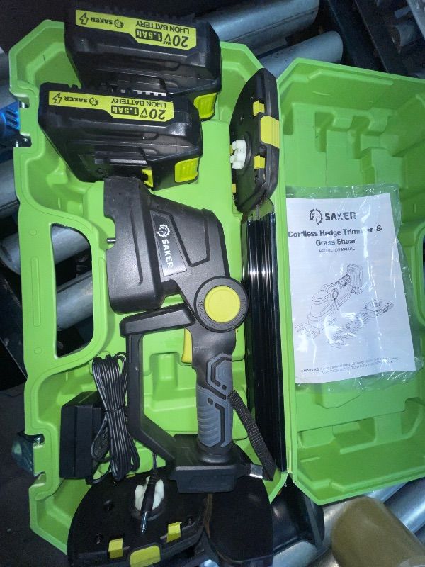 Photo 1 of *FOR PARTS ONLY* Saker Cordless Hedge Trimmer-20V Electric Shrub Trimmer Grass Shears Handheld Grass Cutter, Hedge Shear with 2 PCS Rechargeable Battery and Charger for Garden, Lawn