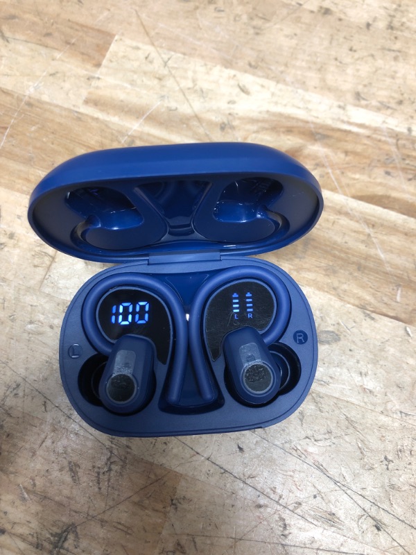Photo 1 of **SEE NOTES, FINAL SALE NO REFUNDS***Wireless Earbuds Bluetooth 5.3 Headphones Sport, 50H Stereo Ear Buds Dual LED Display, 2025 Bluetooth Earbuds with 4 ENC Noise Canceling Mic, IP7 Waterproof Earphones with Earhooks for Running, Navy