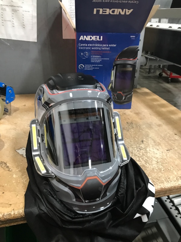 Photo 1 of *BROKEN ON CORNER* ANDELI Welding Helmet with 4 LED Light, Panoramic Large Viewing Screen 3.94"X3.74" True Color Auto Darkening Welding Helmet, 4 Arc Sensor Wide Shade 4/5-9/9-13 Welder Mask Type-C Charging