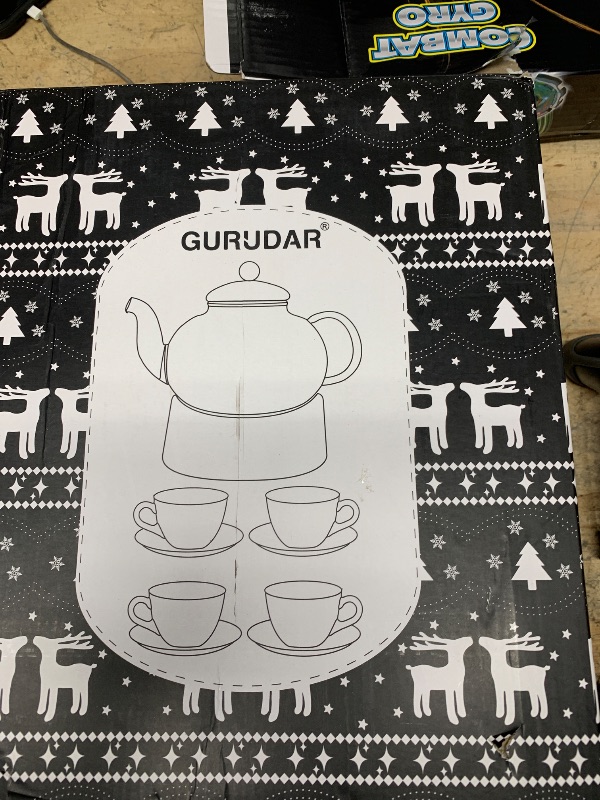 Photo 1 of (PARTIAL SET) GURUDAR Glass Teapot Set, 40OZ/1200ml Stovetop Safe Glass Tea Kettle with Removable Infuser & Tea Warmer, Tea Cups and Saucers Set of 4, Blooming Tea & Loose Leaf Tea Maker Set for Women