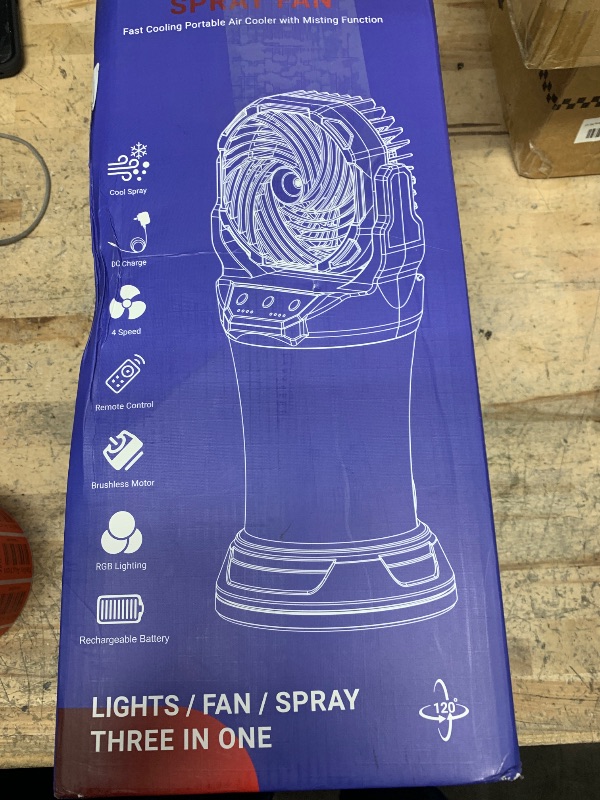 Photo 1 of (mister does not work) Misting Fan Portable Camping Fan 42800mAh Battery Powered with Remote Control, RGB Ambient Light with 2L Bucket
