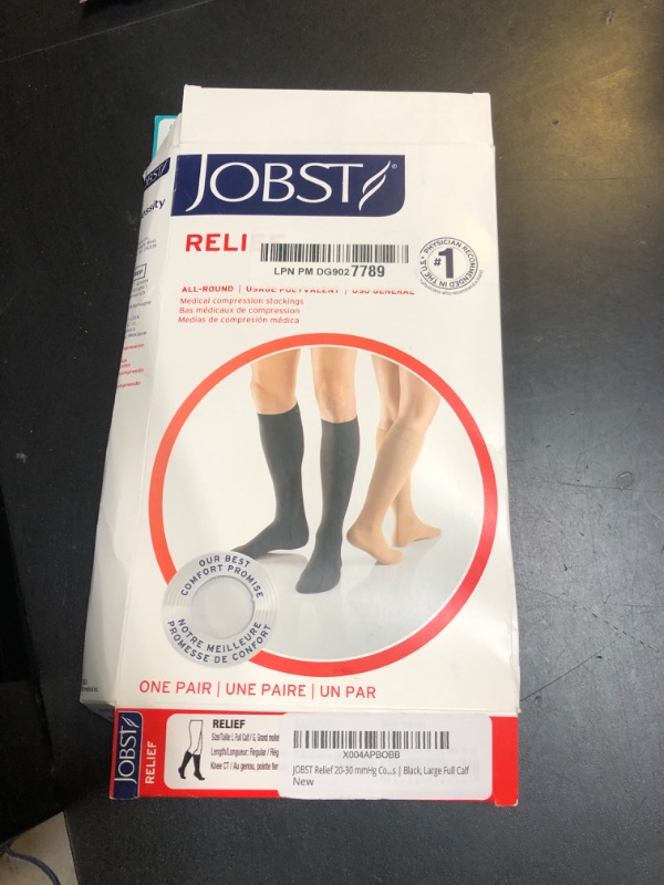 Photo 2 of JOBST Relief 20-30 mmHg Compression Stockings, Knee High, Closed Toe | Compression Socks for Women/ Men for Tired, Aching or Swollen Legs, Minor Varicosities | Black, Large Full Calf