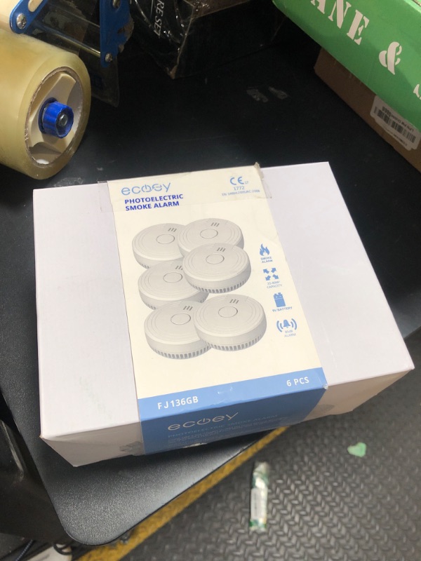 Photo 1 of Ecoey  Alarm Fire Detector, Battery Included Photoelectric Smoke Detector with Test Button and Low Battery Signal, Small Fire Alarm for Home, Bedroom FJ136GB, 6 Packs