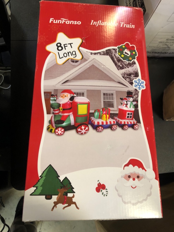 Photo 1 of 8 FT Christmas Inflatable Train with Santa Claus, Snowman, Penguin, Gift Boxes, Blow Up Yard Decorations with Built-in Lights, Lovely Xmas Train carriage for Holiday Display Lawn Garden Party Decor