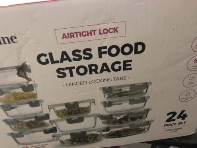 Photo 1 of FineDine 24 Piece Glass Storage Containers with Lids - Leak Proof, Dishwasher Safe Glass Food Storage Containers for Meal Prep or Leftovers, Gray