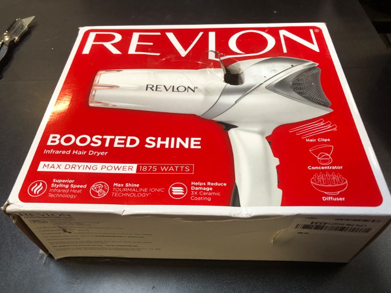 Photo 1 of REVLON Infrared Hair Dryer with Diffuser - Ionic Blow Dryer, Diffuser, and Concentrator, Infrared Heat Technology to Prevent Over-Drying for Shiny, Soft Hair with Natural Moisture (White)