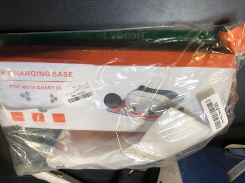 Photo 1 of Charging Dock for Meta Quest 3S/Quest 3, Kinwin PD 18W Fast Charging Station for Oculus Quest 3S Accessories with RGB Light, Magnetic Charger Stand for Headset/Controller with 2 Rechargeable Batteries DAMAGED PKG
