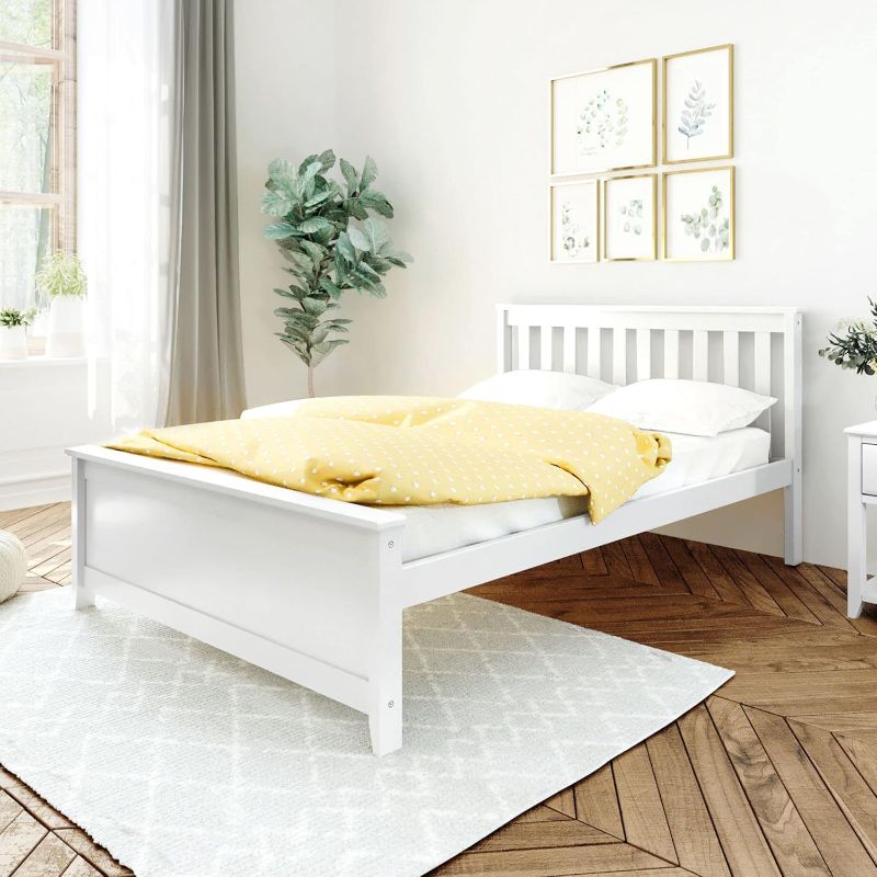 Photo 1 of Max & Lily Full Size Bed Frame with Slatted Headboard, Solid Wood Platform Bed for Kids, No Box Spring Needed, Easy Assembly, White
