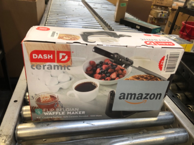 Photo 1 of DASH Flip Belgian Waffle Maker With Ceramic Coating for Individual 1" Thick Waffles – Cream
