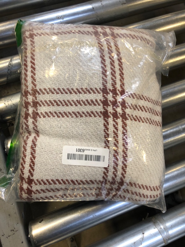 Photo 1 of DII Modern Farmhouse Plaid Collection Cotton Fringe Throw Blanket, 50x60, White/Vintage Red