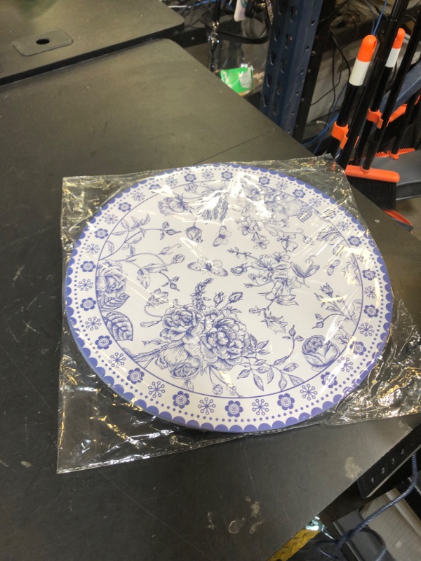 Photo 1 of 100 Pcs 14 Inch Blue Floral Paper Place Mats Chinoiserie Round Placemats Flower Disposable Decorative Table Mats for Dinner Table Setting Banquet Party Supplies