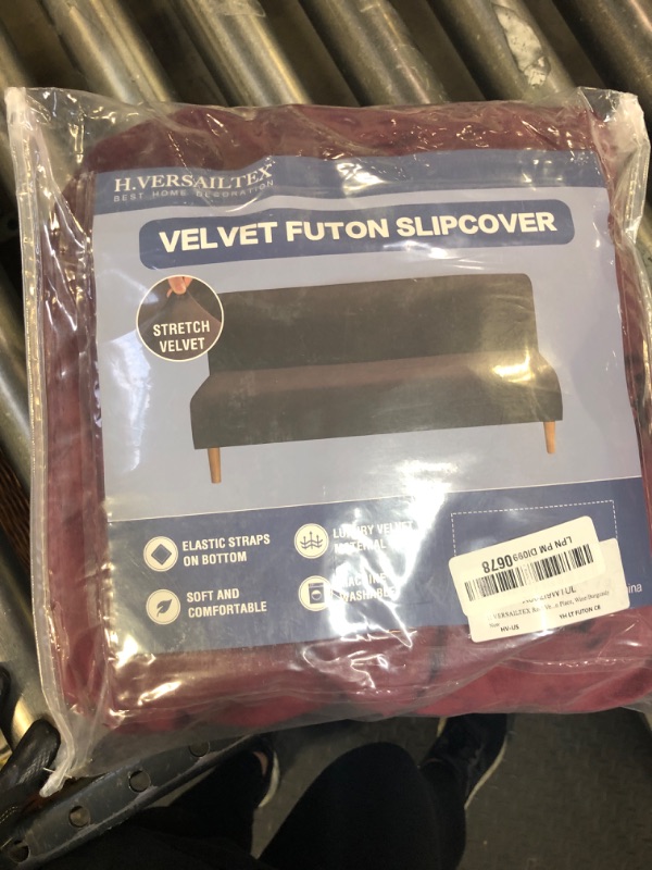 Photo 1 of H.VERSAILTEX Real Velvet Futon Cover Armless Sofa Covers Sofa Bed Covers Stretch Futon Couch Cover Sofa Slipcover Furniture Protector Thick Soft Velvet Fabric Form Fitted Stay in Place, Wine/Burgundy