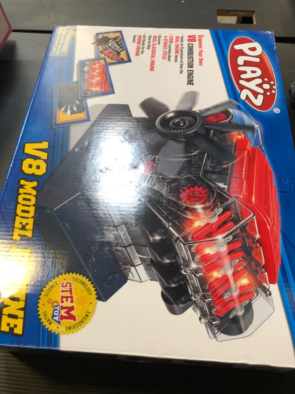 Photo 1 of Playz V8 Combustion Engine Model Kit That Runs - Build Your Own STEM Mini V8 Model Engine Kit for Adults & Kids Age 12+, Visible V8 Mini Engine Kit That Works for Adult w/ 270 STEM Parts