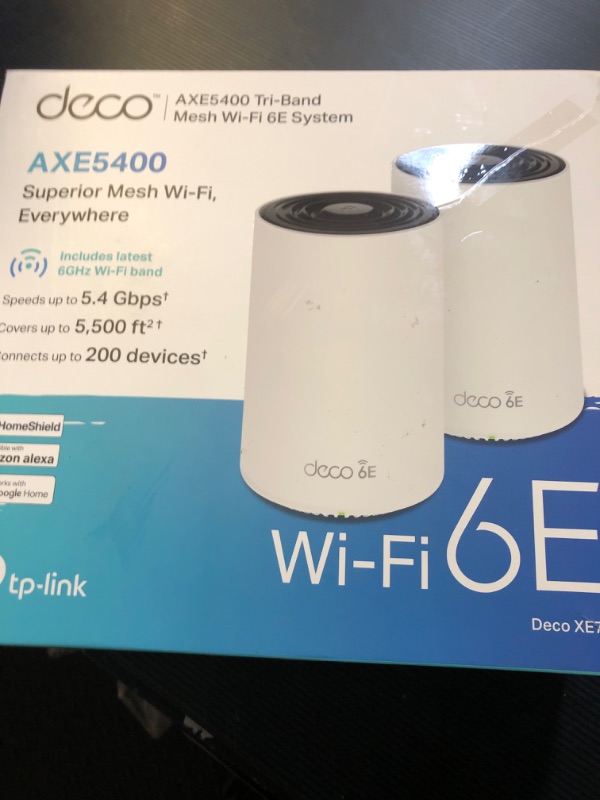 Photo 2 of TP-Link Deco AXE5400 Tri-Band WiFi 6E Mesh System(Deco XE75) - Covers up to 5500 Sq.Ft, Replaces WiFi Router and Extender, AI-Driven Mesh, New 6GHz Band, 2-Pack